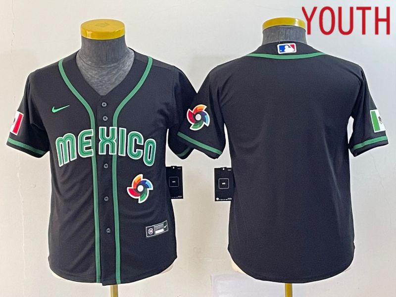 Youth 2023 World Cub Mexico Blank Black Nike MLB Jersey15->youth mlb jersey->Youth Jersey